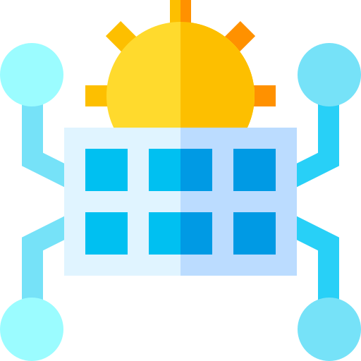 Solar panel with sun and connected nodes