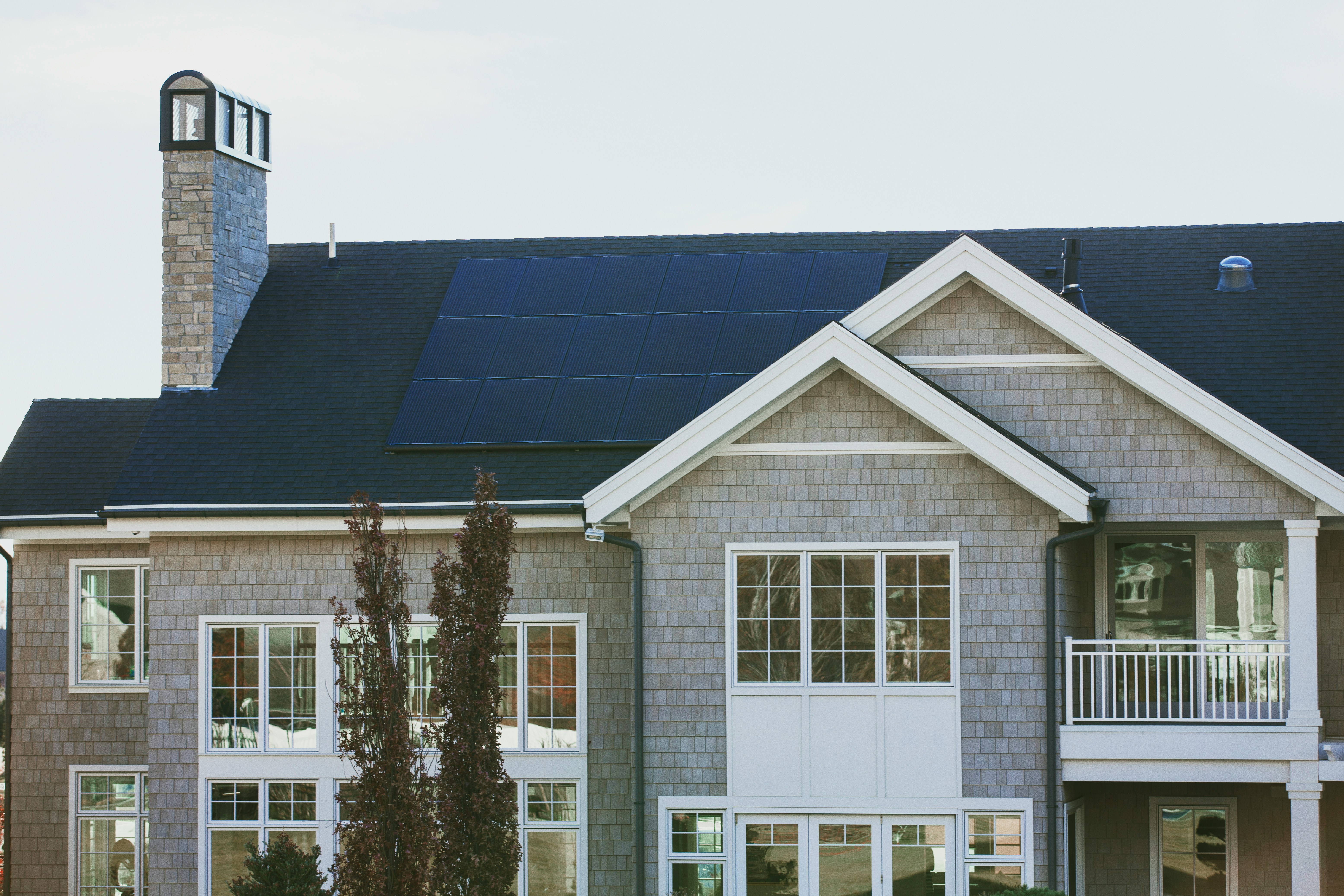House with solar panels on the roof. 